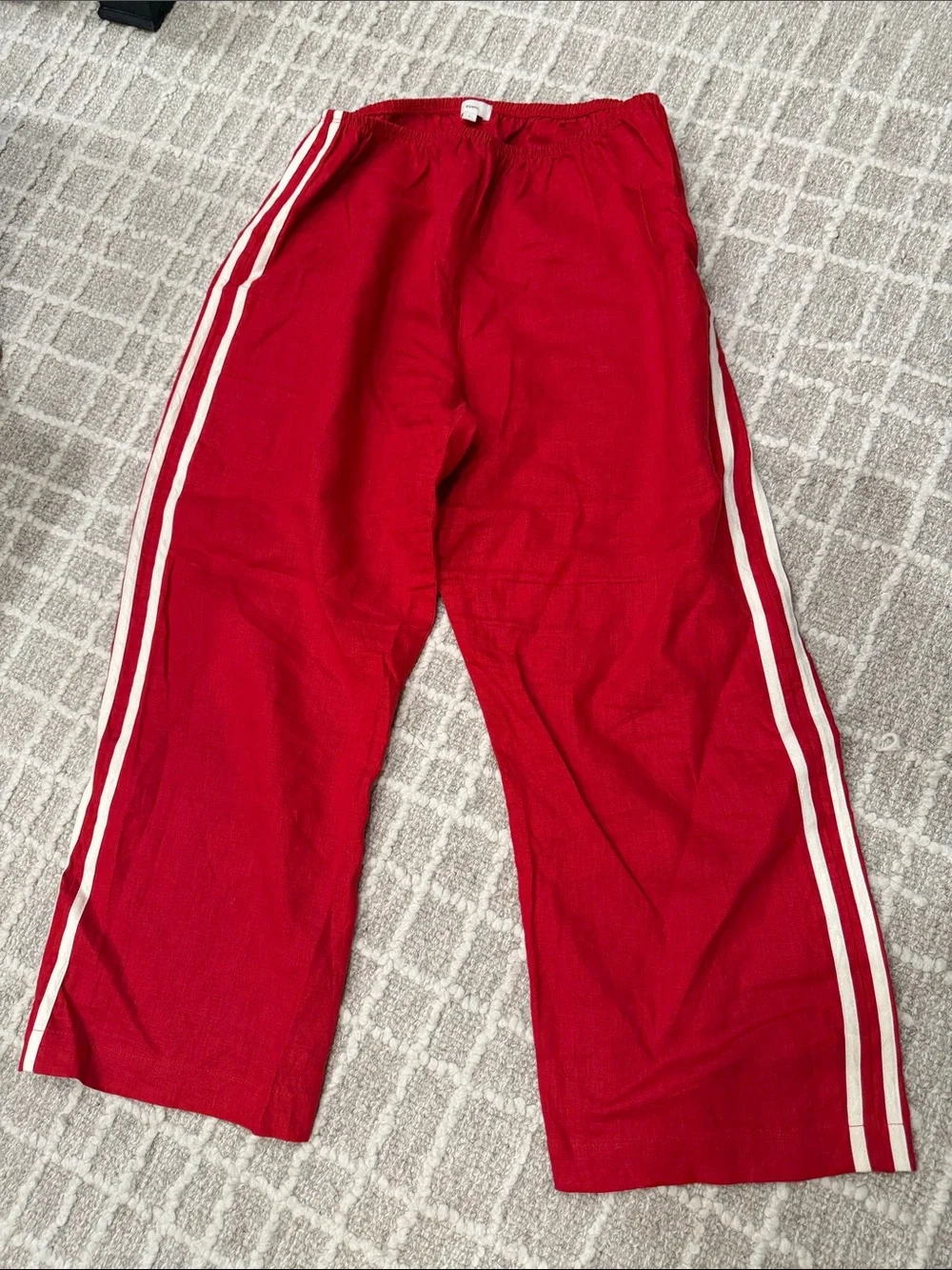 DONNI. Red Wide-Leg Pants with White Side Stripes - Picture 1 of 4